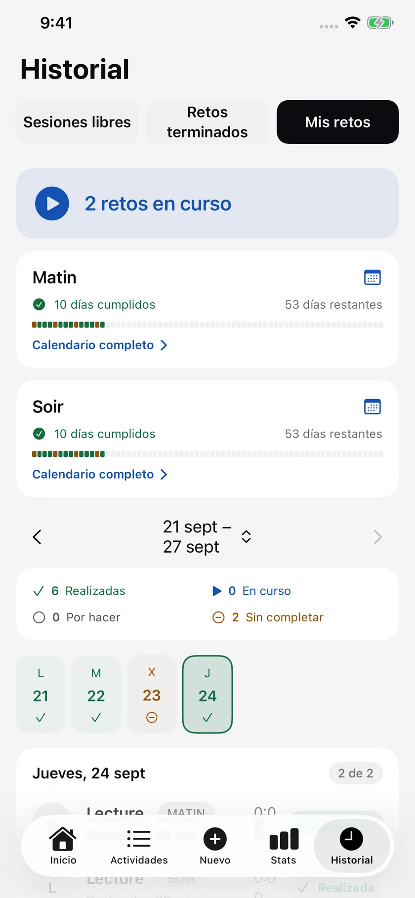 El historial de tus retos.
