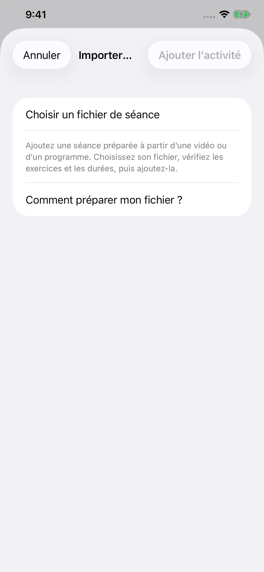 Choisir un fichier de séance