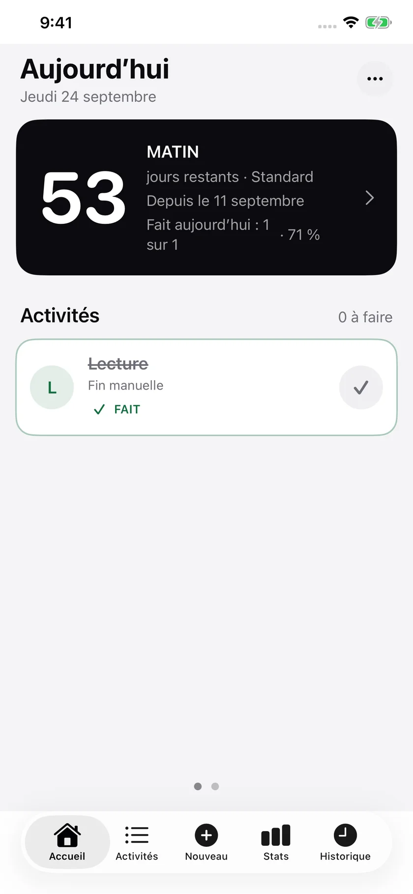 Le défi et les activités du jour.